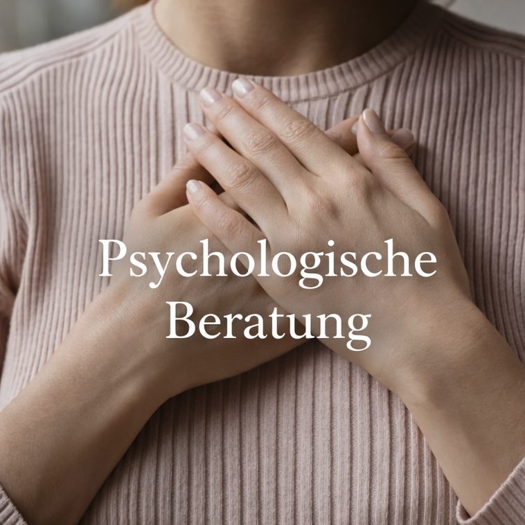 Kundenstimmen Hände verschränkt auf der Brust, mit dem Text "Psychologische Beratung" im Vordergrund.